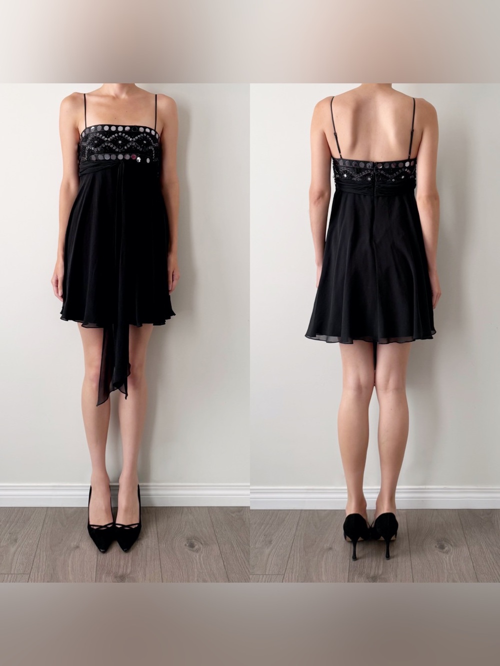 Vintage BCBGMAXAZRIA 100% Silk Mirror sequin Babydoll Mini Dress
